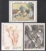 France 1983 Raphael / Utrillo / Dore / Art / Paintings / Artists / People 3v set (n39368)