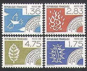 France 1988 Bird  /  Tree  /  Flames  /  Fire  /  Water  /  Elements  /  Pre-cancels 4v set (n36256)