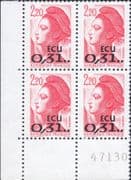 France 1988 "Liberty"/ ECU 0.31 Surcharge/ Currency/ Art 4 x 1v blk (n46699)