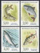 France 1990 Freshwater Fish / Pike / Salmon / Nature / Wildlife 4v set (n35145)