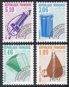 France 1990 Music/ Musical Instruments/ Pre-cancels/ Accordion/ Drum/ Hurdy-Gurdy 4v set (n40237)