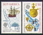 France 1992 Columbus / Ship / Map / Exploration / Explorers / Nautical 2v set (n35266)