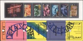 France 1994 Red Cross Fund/ People/ Entertainers/ Film/ Cinema/ Music/ Actors 6v bklt (b10019f)