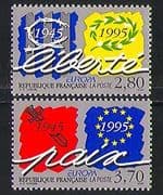 France 1995 Europa / Peace / Freedom / WWII / War 2v set n31351