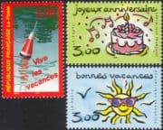 France 1999 Greetings/ Sun/ Holidays/ Birthday Cake/ Fishing/ Angling 3v set (n32947)