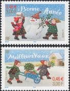 France 2001 Christmas/ Greetings/ Children/ Tree/ Presents/ Snowman 2v set (n46034)