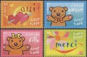 France 2001 Greetings Stamps/ Hearts/ Teddy Bears/ Teddies/ Teddys/ Flower 4v set (n46073)