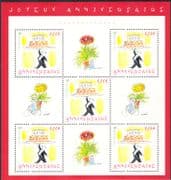 France 2004 Birthday Greetings/ Cake/ Waiter/ Bicycle/ Bike/ Cycling/ Flower/ Animation 5v sht (n37367c)