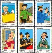 France 2007 Tintin/ Snowy/ Herge/ Animation/ Cartoon Strip/ Dogs/ People 6v set (n32569)