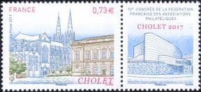 France 2017 Philatelic Congress/ Cholet/ Cathedral/ Textile Museum/ Buildings 1v + label (n46228)