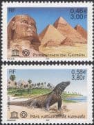 France (UNESCO) 2001 Pyramids/ Sphinx/ Komodo Dragon/ Nature/ Wildlife 2v set (n45910)