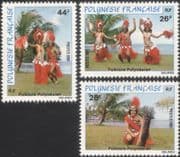 French Polynesia 1981 Folklore/ Dancing/ Dancers/ Costume/ Music/ Dance/ Drum/ Instruments 3v set (n45311c)