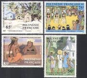 French Polynesia 1984 Art / Paintings / Church / Houses / Building / Trees 4v set (n35973)