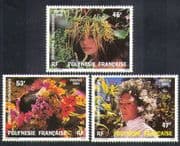 French Polynesia 1984 Floral Headdresses/ Hats/ Flowers/ Nature/ Costumes 3v set (n37477)