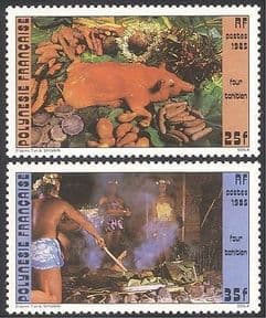 French Polynesia 1985 Traditional Cooking  /  Food  /  Animals  /  Vegetables 2v set  n35733
