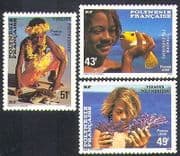 French Polynesia 1986 Turtle / Fish / Coral / Marine / Nature / People 3v set (n37488)