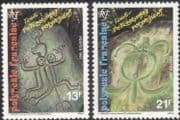 French Polynesia 1987 Rock Art/ Turtle/ Carvings/ History/ Heritage 2v set (n45313m)