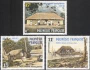 French Polynesia 1988 Huts/ Houses/ People/ Trees/ Nature/ History 3v set (n45313t)
