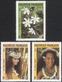 French Polynesia 1990 Tiare/ Flowers/ Plants/ Nature/ Headdress/ Costume 3v set (n37508)