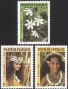 French Polynesia 1990 Tiare/ Flowers/ Plants/ Nature/ Headdress/ Costume 3v set (n37508)