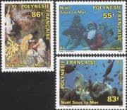 French Polynesia 1991 Christmas/ Greetings/ Nativity/ Crib Figures/ Diving/ Divers/ Coral/ Fish/ Marine/ Nature 3v n45228