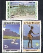 French Polynesia 1991 Stone Fishing / Canoes / Fish / Food / Boats / Transport 3v (n36361)