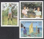 French Polynesia 1992 Children's Games / Toys / Palm Trees / Boat / Nature 3v set n35987
