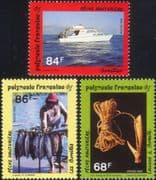 French Polynesia 1993 Bonito Fishing/ Boats/ Fish/ Fisherman/ Food/ Transport 3v set (n45583)