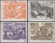 French Polynesia 1993 Jacques Boullaire/ Art/ Artists/ Boats/ Yachts/ Cycling/ Bikes/ Bicycles/ Paintings/ Transport 4v set (n45313d)