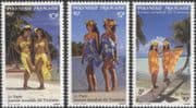 French Polynesia 1993 World Tourism Day/ Women/ Palm Trees/ Beach/ Clothes/ Costumes/ Palms/ Nature 3v set (n45313f)