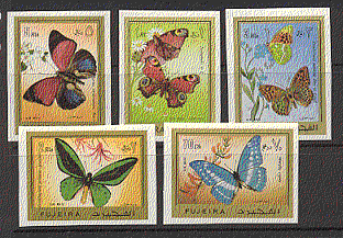 Fujeira Butterflies 5v IMPERF set ref:b3924
