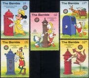 Gambia 1989 Disney/ Christmas/ Mickey/ Post Boxes/ Postbox/ Cartoons/ Animation 5v set (s5541h)