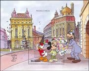 Gambia 1990 Disney/ Mickey/ Policeman/ Buildings/ Cartoons/ Animation/ StampEx 1v m/s (s578r)