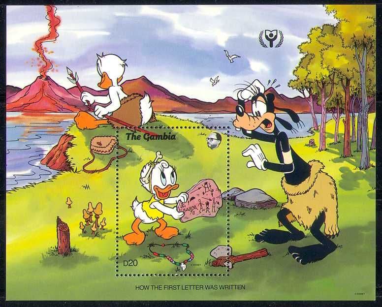 Gambia 1991 Disney/ ILY/ Goofy/ Volcano/ Writing/ Cartoons/ Animation ...