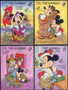 Gambia 1992  Disney/ Mickey/ Columbus/ Boats/ StampEx/ Cartoons/ Animation  4v set (s437h)