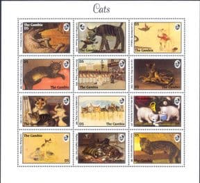 Gambia 1994  Domestic Cats/ Animals/ Pets/ Nature/ Art/ Paintings  12v sht  (b2105u)