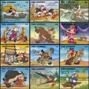 Gambia 1995 Disney/ Mickey/ Cowboys/ Indians/ Cattle/ Weaving/ Cartoons/ Animation 12v set (b413y)