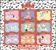 Gambia 1997 Disney/ 101 Dalmatians/ Films/ Dogs/ Cartoons/ Animation 9v sht (b798q)