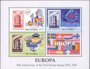 Gambia 2005 Europa Stamps 50th/ Stamp-on-Stamp/ Coal Mining/ S-on-S/ Flgs 3v m/s (b3615d)