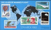 GB 1983 "STAMPEX 1983"/ Concorde/ Space/ Air Balloons/ Flight/ Planes/ Aircraft/ Astronauts/ Transport imperforate m/s (exhibition sheet) (b4963)