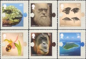 GB 2009 Darwin/ Orchid/ Birds/ Ape/ Lizard/ Animals/ Flower/ Nature  6v set s/a   (n22036)