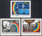 Germany 1975 Louis Braille/ Blind/ Health/ Eyes/ Hands "Reading"/ Spectrum/ Welfare 3v set (n28233)