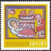 Germany 1980 Christmas/ Greetings/ Nativity/ Art/ Painting/ Cattle/ Donkey 1v (g10103)