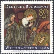 Germany 1986 Christmas/ Greetings/ Nativity/ Art/ Painting/ Cattle/ Donkey 1v (g10107)