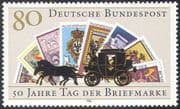 Germany 1986 Stamp Day 50th Anniversary/ Stamp-on-Stamp/ S-on-S/ Horses/ Coach/ Transport 1v (n27675)