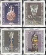 Germany 1986 Welfare Fund/ Glassware/ Glass/ Vase/ Bowl/ Flask/ Goblet 4v set (n21382)