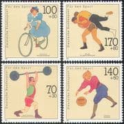 Germany 1991 Sports Fund/ Cycling/ Bikes/ Bicycles/ Basketball/ Wrestling/ Weightlifting/ Transport 4v set (n27523)