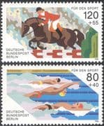 Germany (B) 1986 Sports/ Horses/ Show Jumping/ Swimming/ Animals 2v set (n25428)