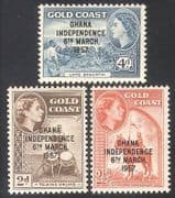 Ghana 1957 Horses Police/ Law/ Drums/ Music/ Trees/ Plants/ Nature 3v set (n38470)