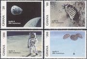 Ghana 1989 Apollo 11/ Moon Landing/ Astronauts/ Footprint/ Parachutes/ Space 4v set (s1668b)